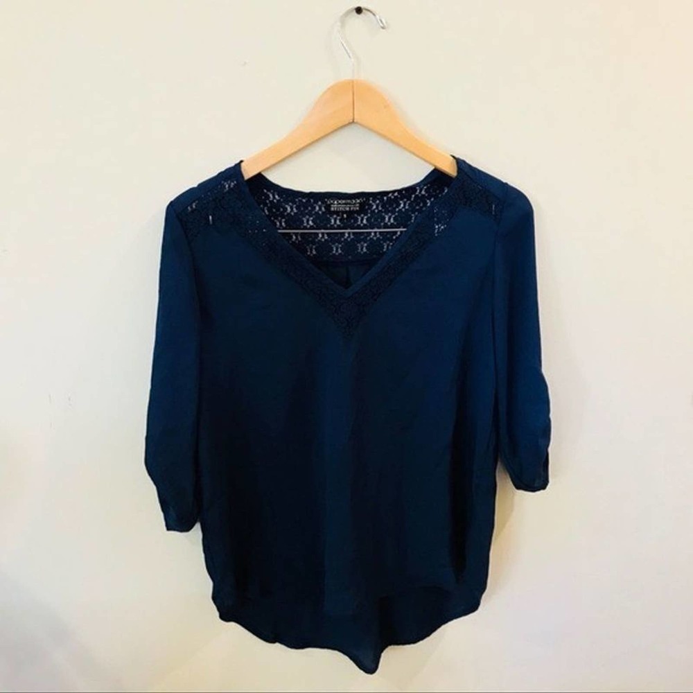 Papermoon Blouse Blue Embroidered Size Small